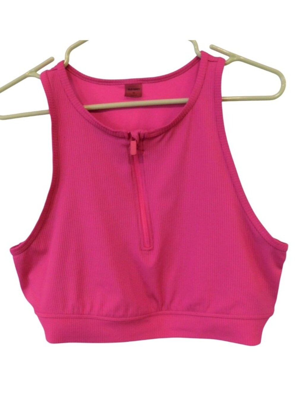 Old Navy XL Pink Ribbed Zip Front Longline Swim Top Barbiecore Athleisure